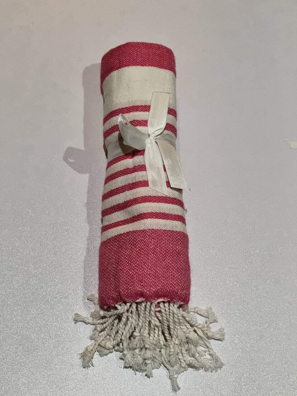 Pink Stripe Fouta Towel-Double Sided Fringes