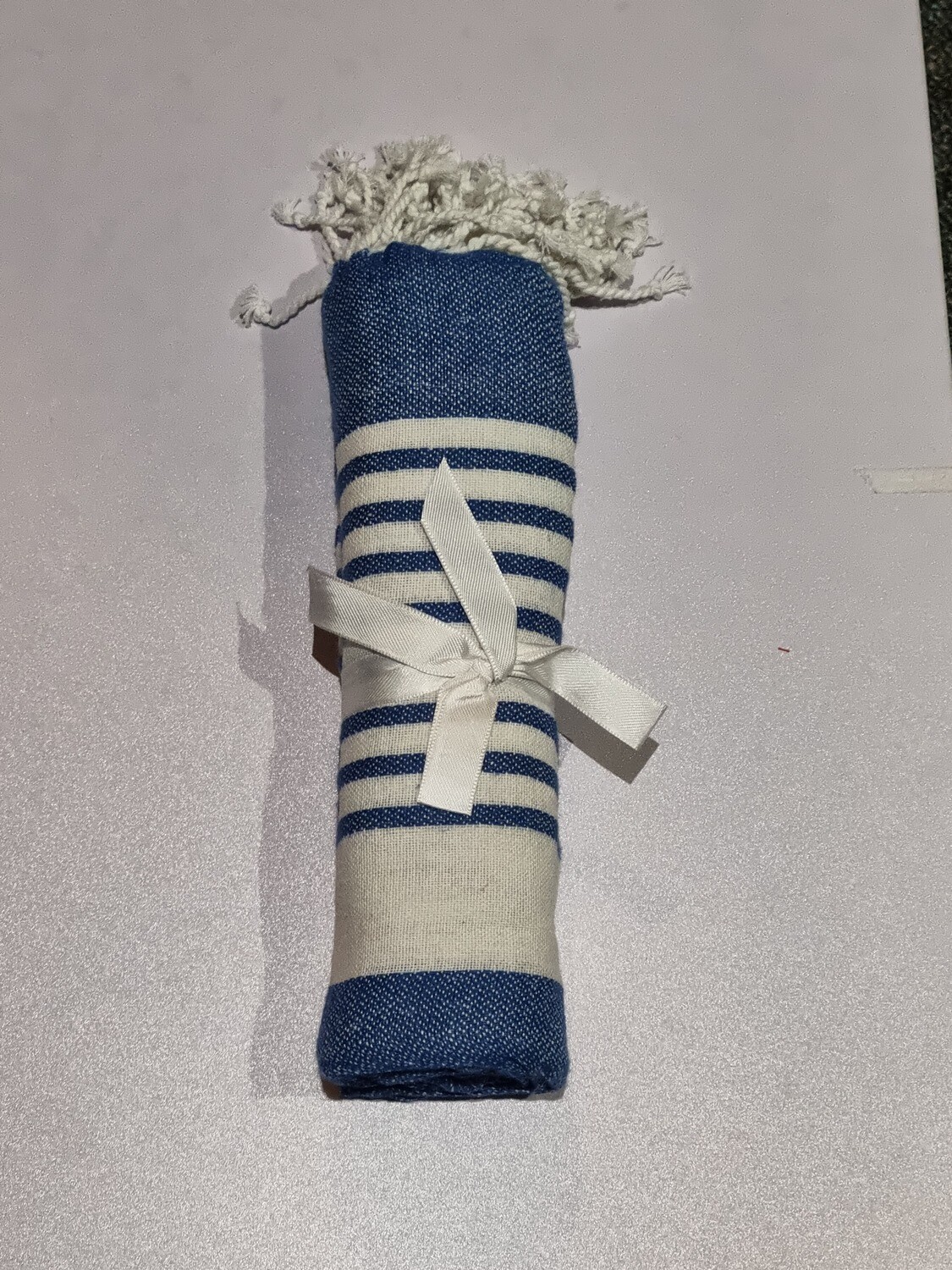 Dark Blue Stripe Fouta Towel-Double Sided Fringes