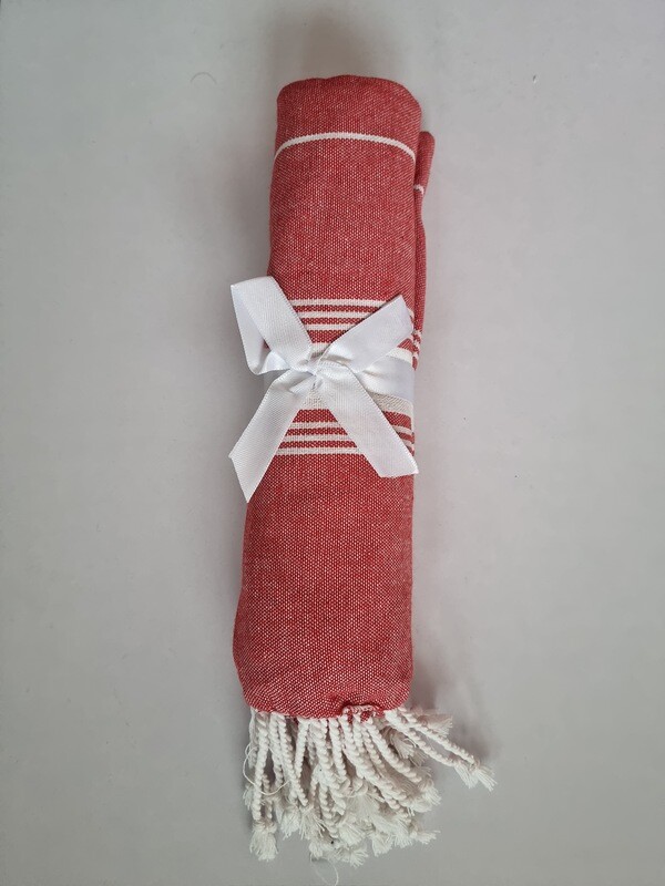 Red Stripe Fouta Towel-Double Sided Fringes