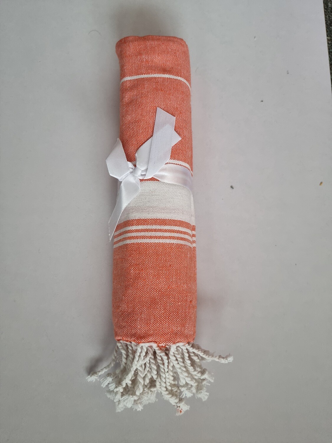 Orange Stripe Fouta Towel-Double Sided Fringes
