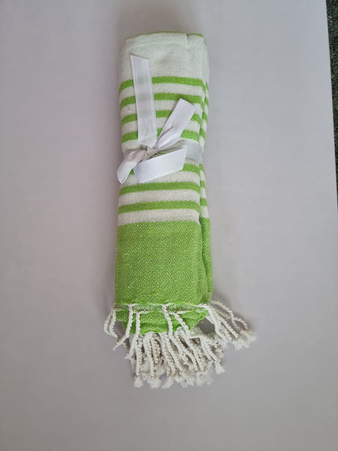 Grass Green Stripe Fouta Towel-Double Sided Fringes