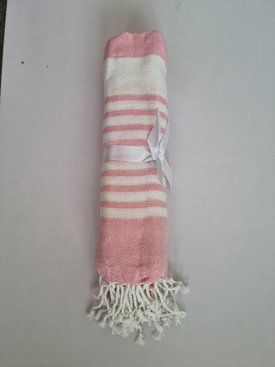 Light Pink Stripe Fouta Towel-Double Sided Fringes