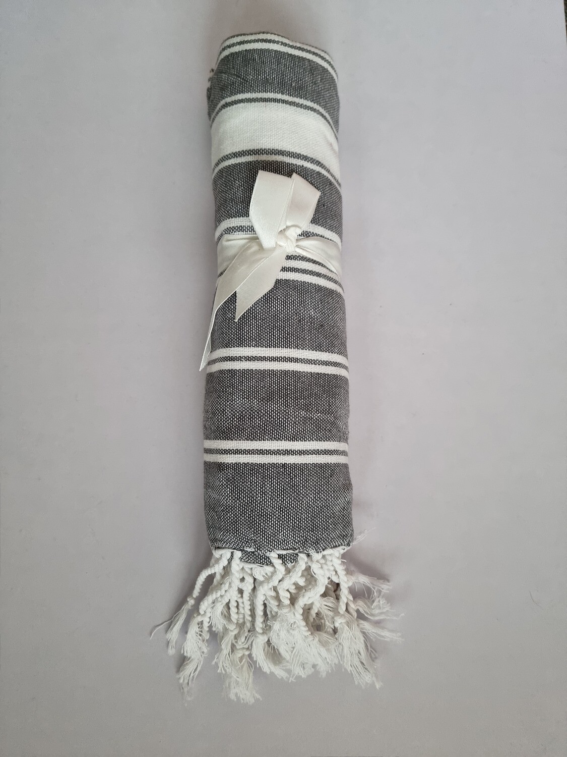 Black Stripe Fouta Towel-Double Sided Fringes