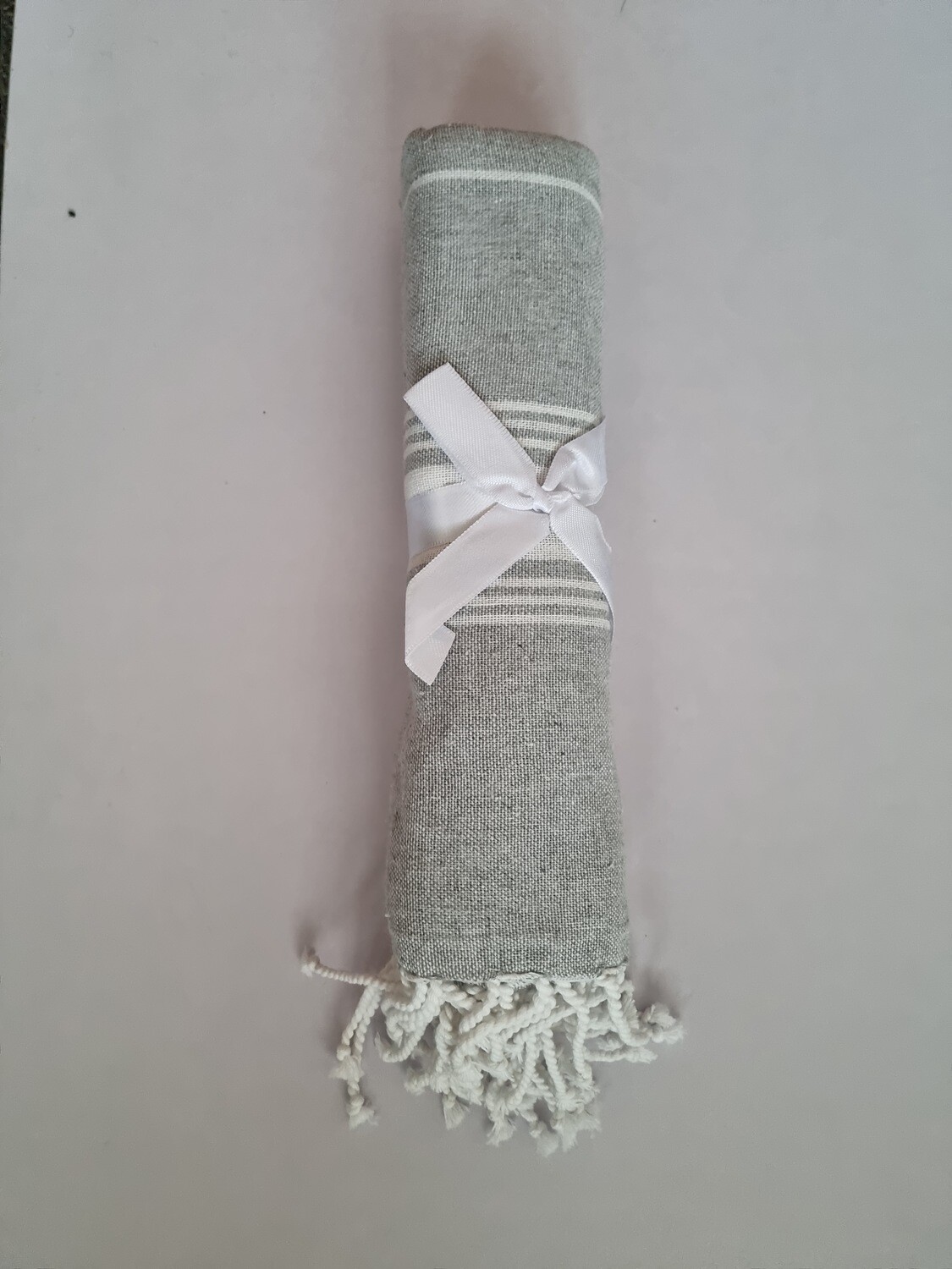 Grey Stripe Fouta Towel-Double Sided Fringes