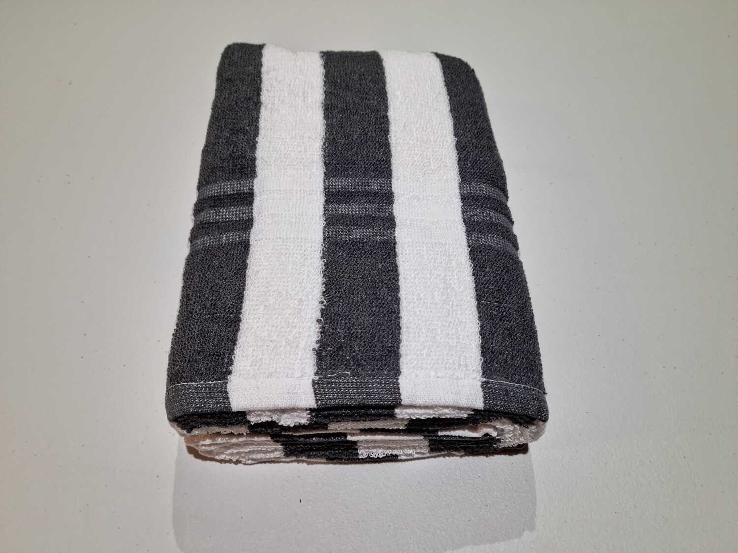 Black Terry stripe bath towel