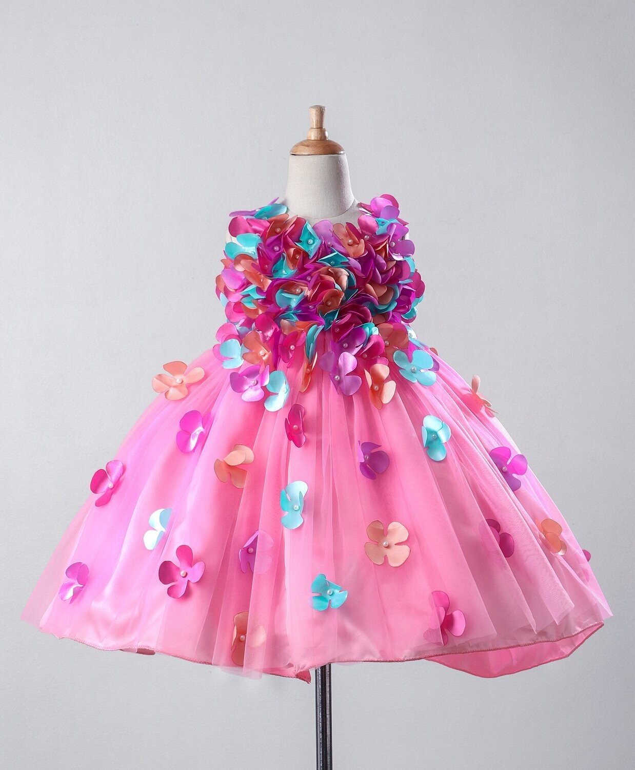 Baby Pink Frock With Multi Color Petals