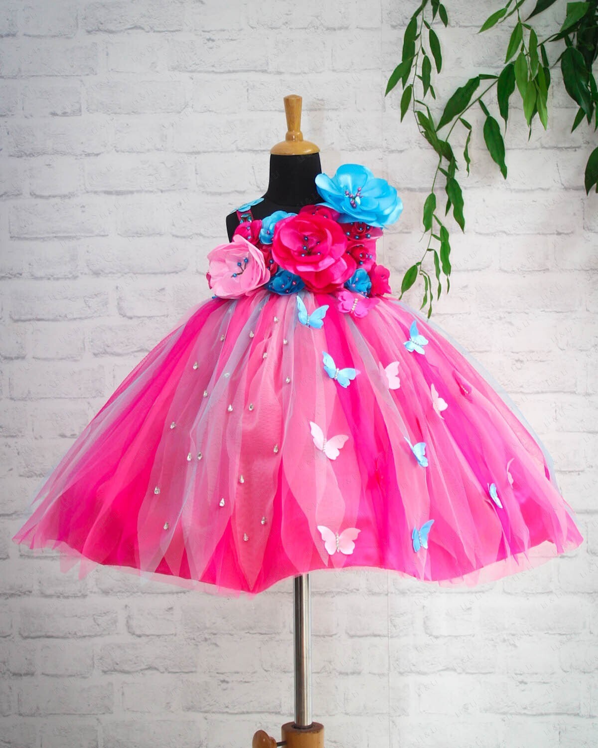 Pink And Light Blue Color Shades Tutu Flower Frock
