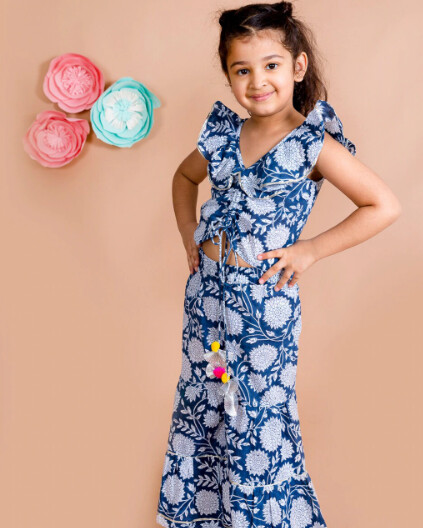 Girls Navy Blue Kurtis with Palazzos