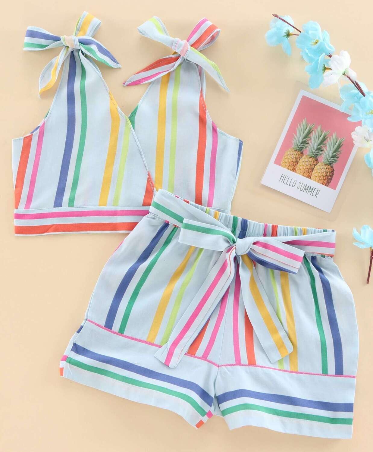 Girls Casual Top Shorts  (Multicolor)