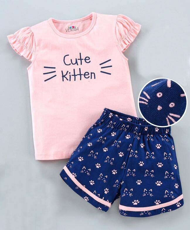 Cute Kitten Girl Shorts Set