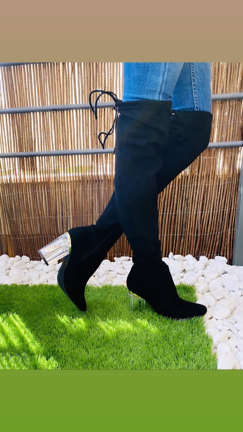 Bota alta tacón transparente