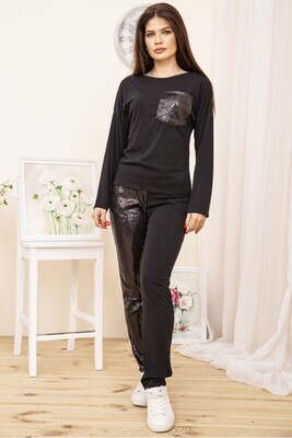 Women's two-thread suit with sequins Sweatshirt and pants Black Women's two-thread suit with sequins Sweatshirt and pants Black