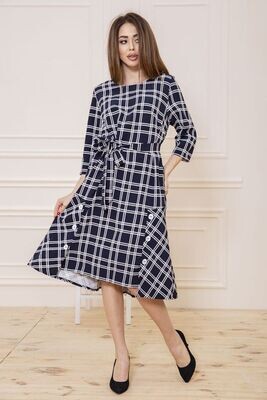 Plaid Long Sleeve Flare Midi Dress Blue Plaid Long Sleeve Flare Midi Dress Blue