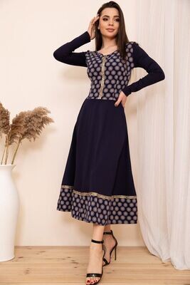 Ornate dress with flared bottom color Blue Ornate dress with flared bottom color Blue