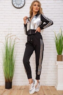 Women's tracksuit with metallic inserts, color Black and silver Women's tracksuit with metallic inserts, color Black and silver
