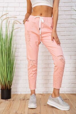 Summer cotton pants for women with elasticated peach color Summer cotton pants for women with elasticated peach color