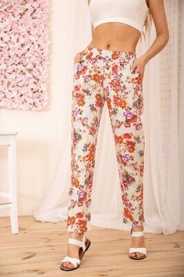 Summer cotton pants with floral print color Peach Summer cotton pants with floral print color Peach
