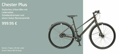 Green´s Chester Plus Trapez: Stylisches Urban-Bike mit Ledersattel, Scheibenbremsen und einem Gates Riemenantrieb