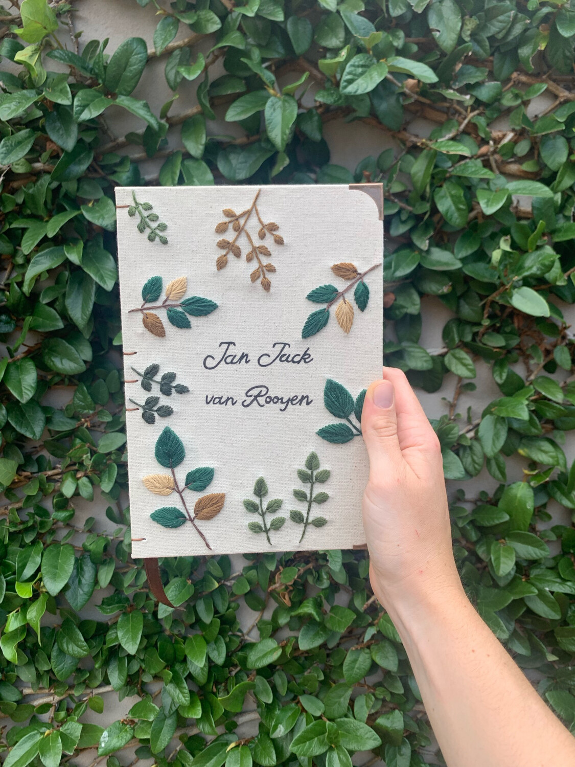 Hand Embroidered Leaf Frame Journal
