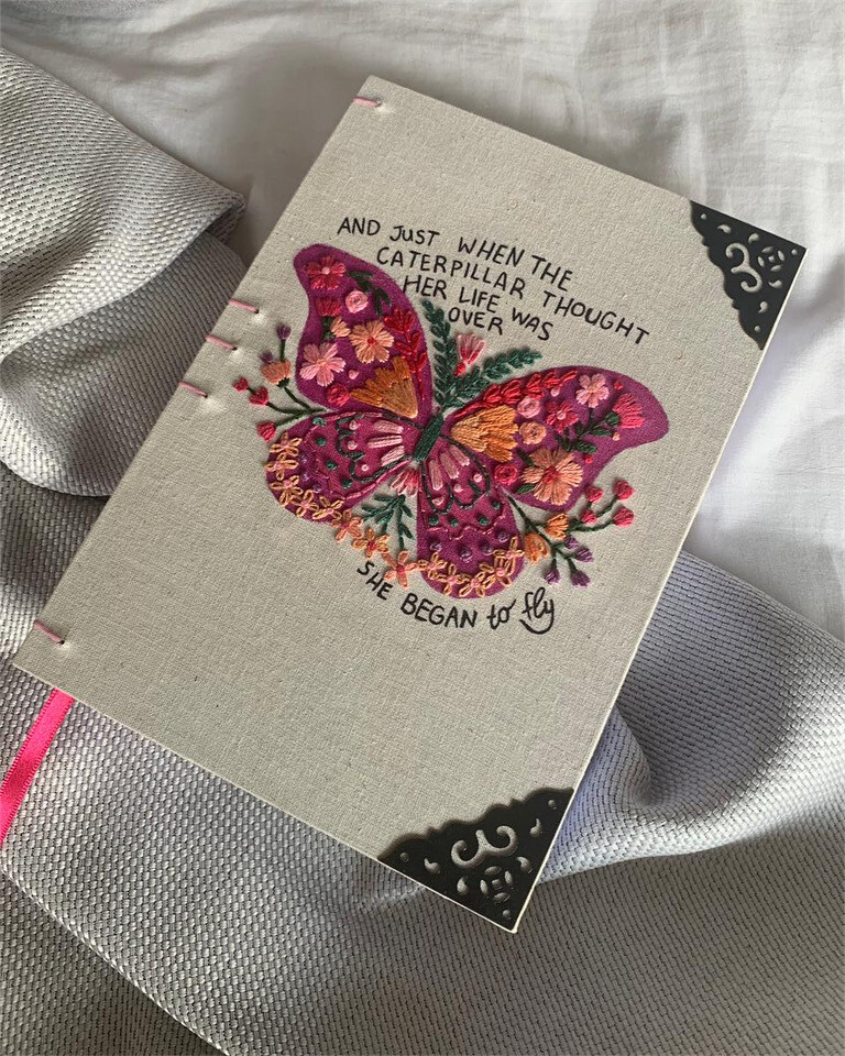 Hand Embroidered Butterfly Journal