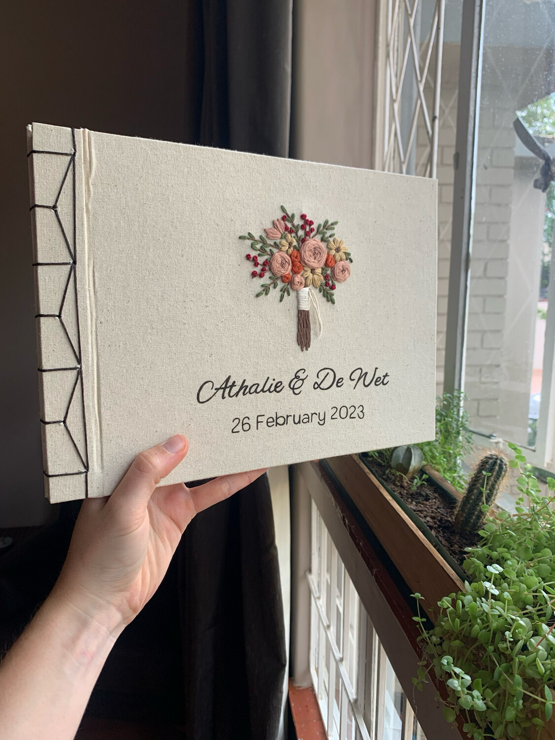 Hand Embroidered Bouquet Guest Book