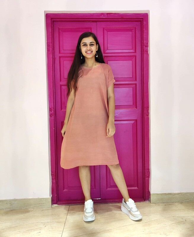 Ombre Dyed Pretty Pink Short Dress in Cotton for Summer