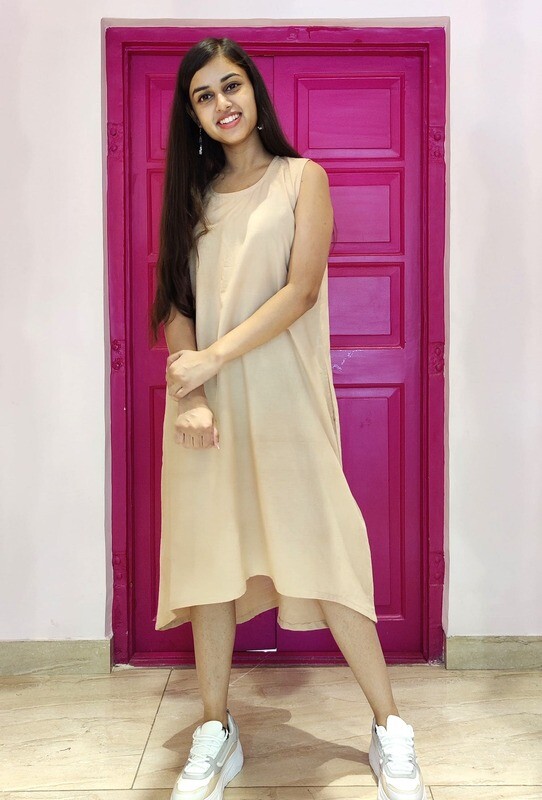 Simple Casual Beige Asymmetrical Cotton Dress