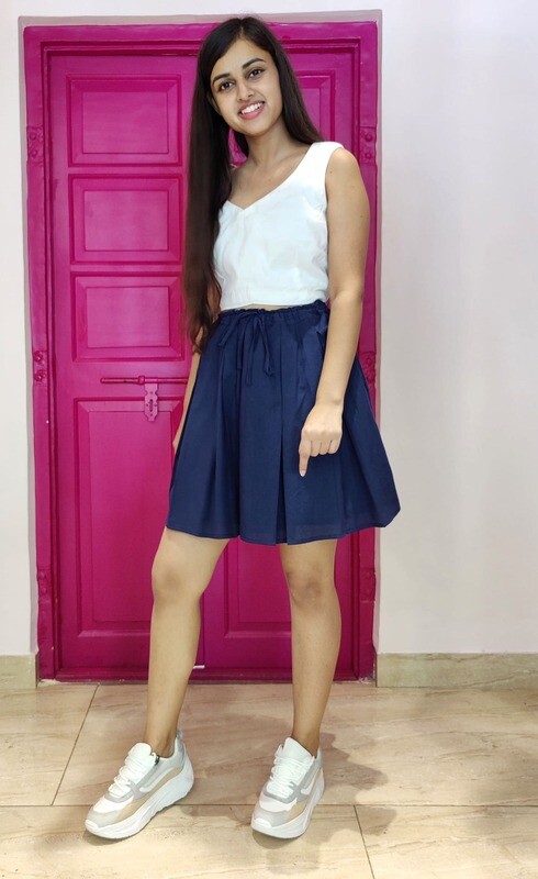 Perfect Box Pleated Navy Blue Cotton Skirt
