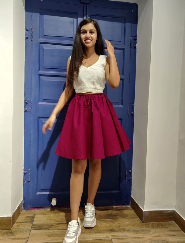 Magenta Pink Pure Cotton Skirt with Lining