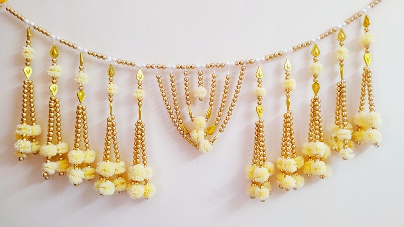 Pom Pom Golden Bead Wall Hanging