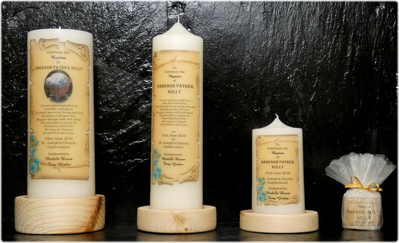 Scroll with Rosebuds Christening Candles