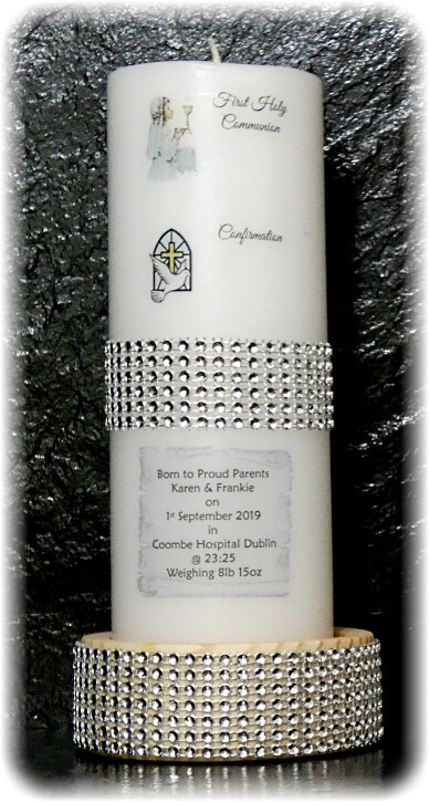 SPECIAL OFFER DIAMANTE BAND WITH ROSES CANDLE LARGE + 5 FAVORS