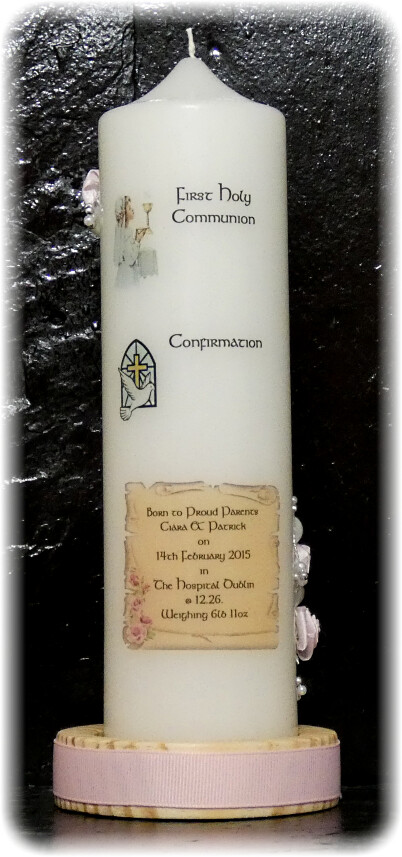 SPECIAL OFFER FLORAL BORDER CHRISTENING CANDLE MEDIUM+ 5 FAVORS