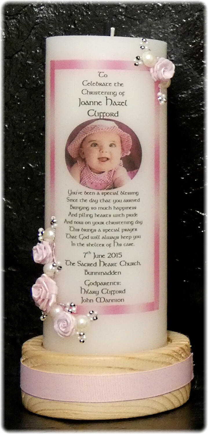 SPECIAL OFFER FLORAL BORDER CHRISTENING CANDLE LARGE + 5 FAVORS