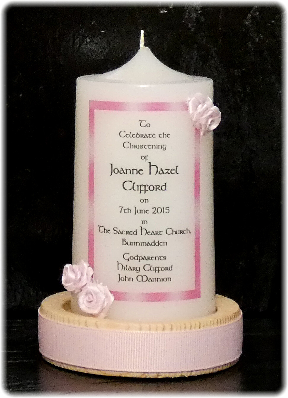 SPECIAL OFFER FLORAL BORDER 2 CHRISTENING CANDLE  SMALL+ 5 FAVORS
