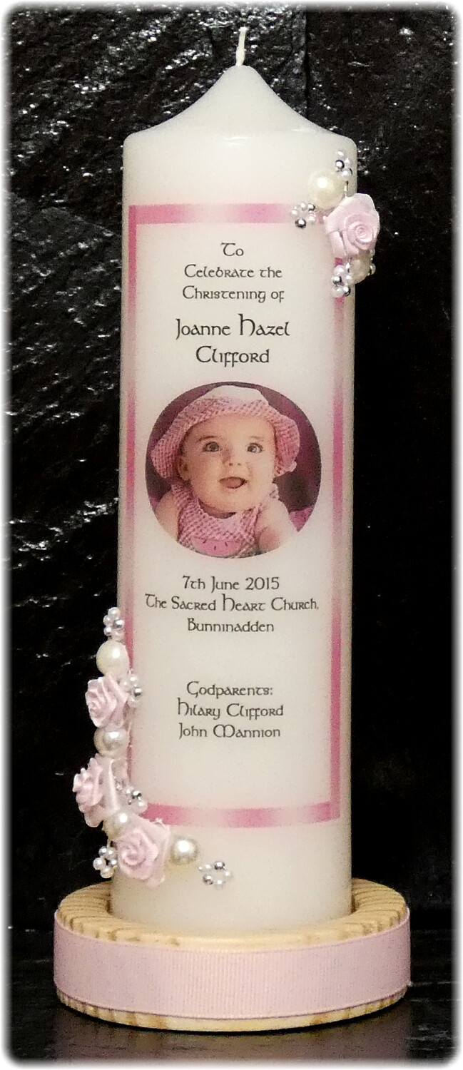 SPECIAL OFFER FLORAL BORDER CHRISTENING CANDLE MEDIUM+ 5 FAVORS