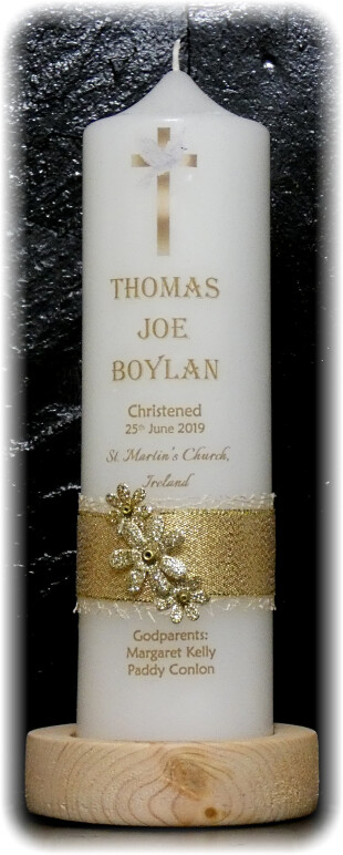 SPECIAL OFFER GOLD/SILVER BAND WITH FLOWER CHRISTENING CANDLE MEDIUM + 5 FAVORS