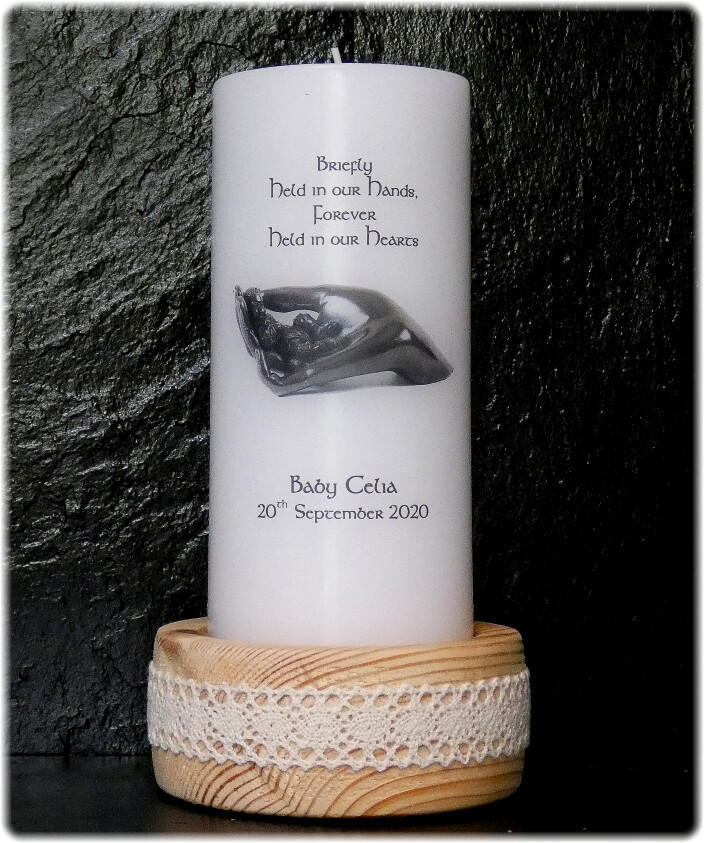 Remembrance / Memorial Candle Sleeping Baby in Hand