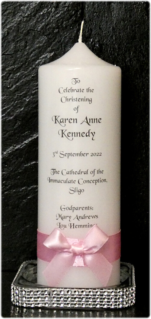Ribbon &amp; Bow Christening Candle