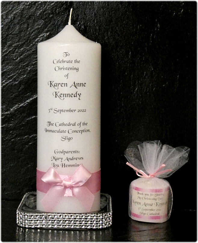Special Offer Ribbon &amp; Bow Christening Candle Large + 5 Favors
