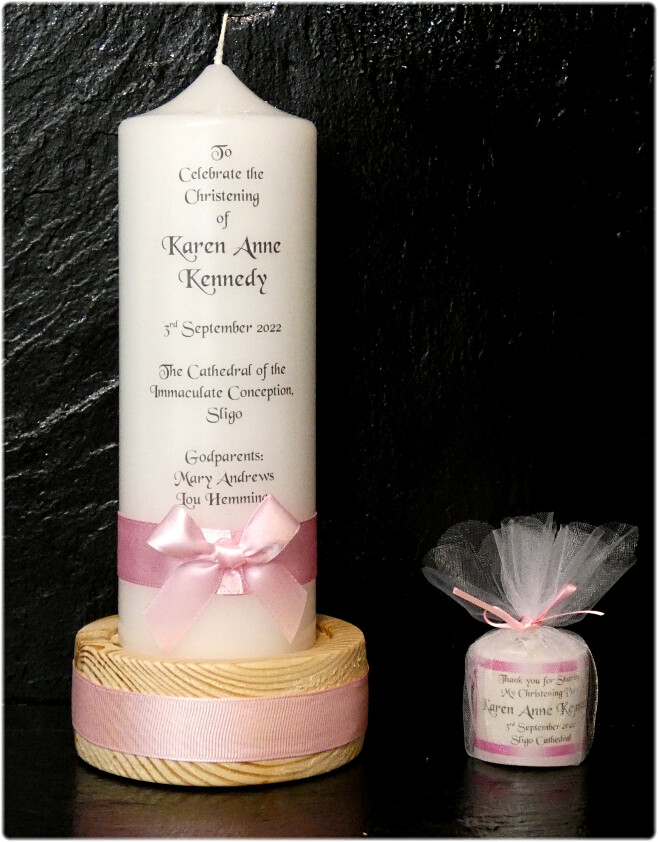 Special Offer Ribbon &amp; Bow Christening Candle Large + 5 Favors