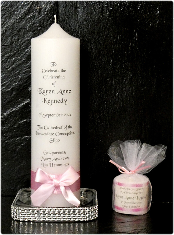 Special Offer Ribbon &amp; Bow Christening Candle Medium + 5 Favors