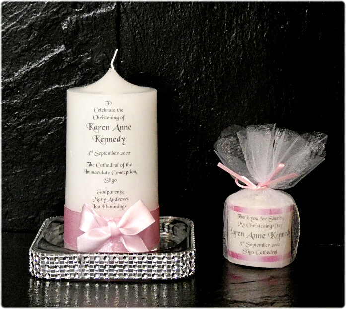 Special Offer Ribbon and Bow Small Christening Candle + 5 Favors