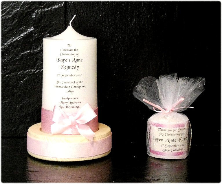 Special Offer Ribbon and Bow Small Christening Candle + 5 Favors