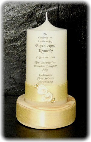 Special Offer Ribbon and Roses Small Christening Candle + 5 Favors