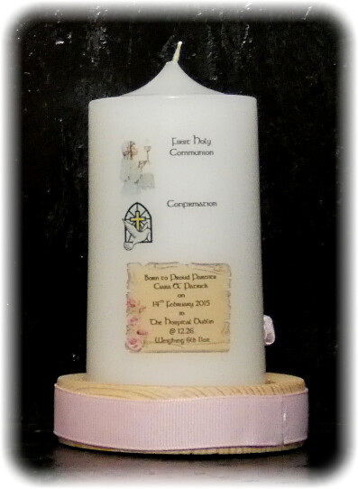 SPECIAL OFFER FLORAL BORDER 2 CHRISTENING CANDLE  SMALL+ 5 FAVORS