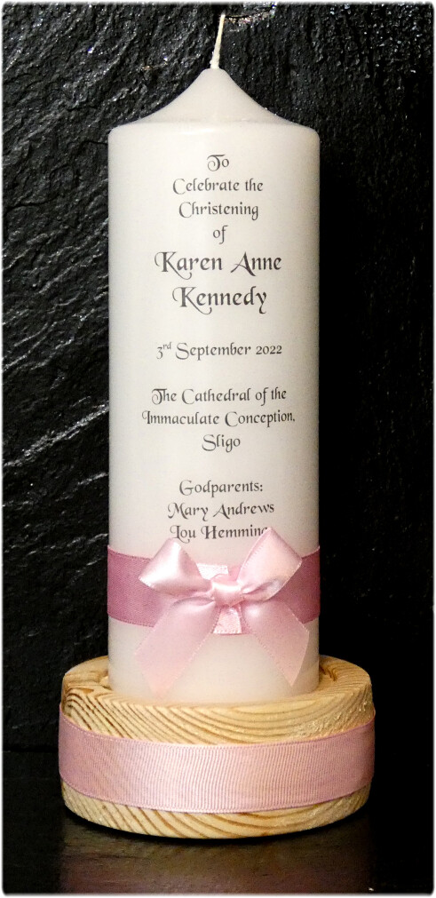 Ribbon &amp; Bow Christening Candle