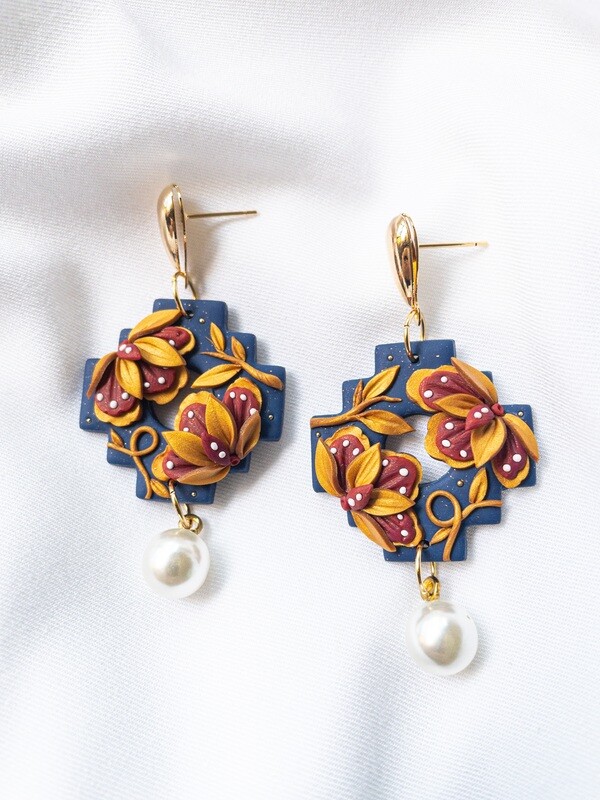 Blue Pearl Square Batik Dangle