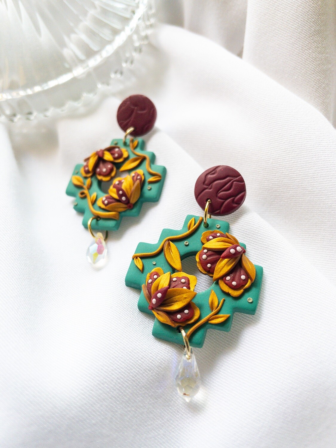 Teal Square Batik Dangle