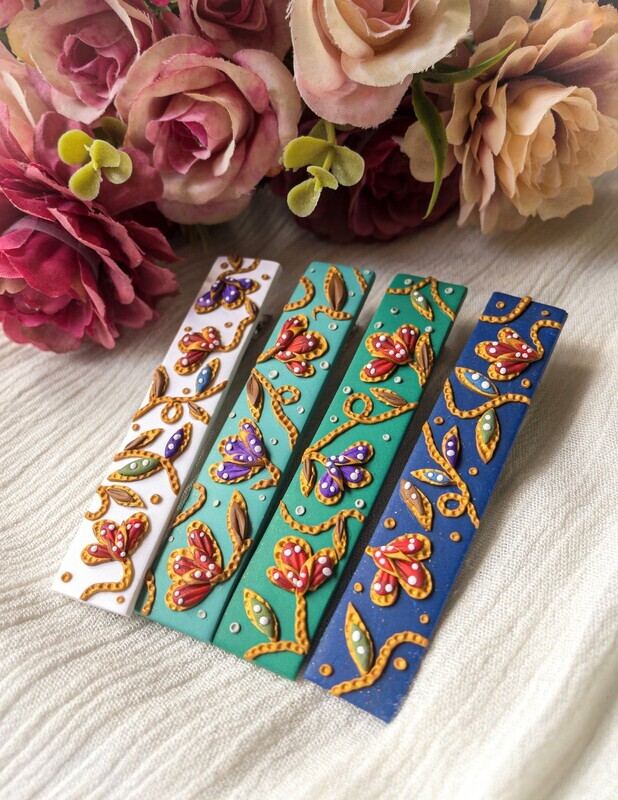 White Batik Barrette